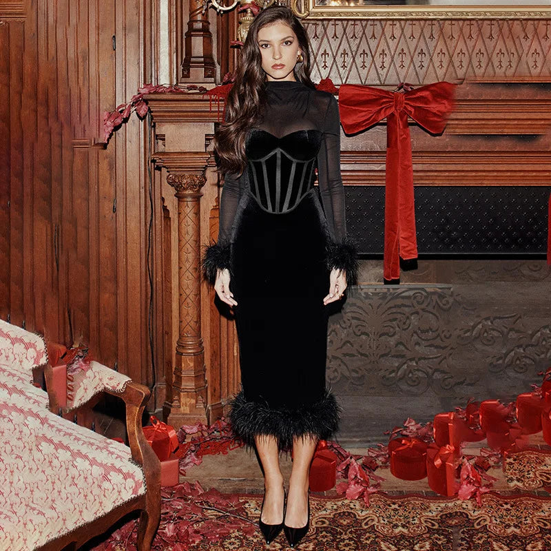 Fashion Clothes Velvet Winter Ladies Dresses Women Casual Sexy Clothes Women Dresses