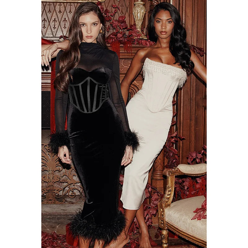 Fashion Clothes Velvet Winter Ladies Dresses Women Casual Sexy Clothes Women Dresses